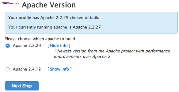 Apache version selection.