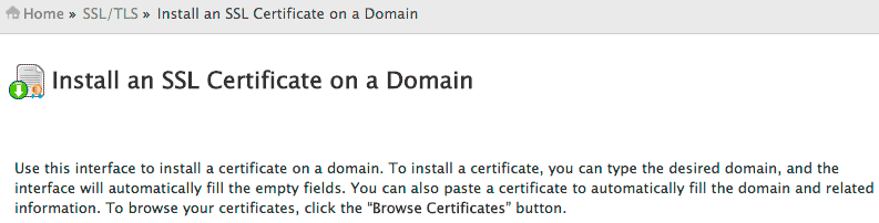 The Install an SSL Certificate on a Domain page.