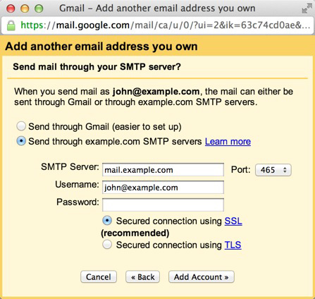 setting up gmail incoming mail server