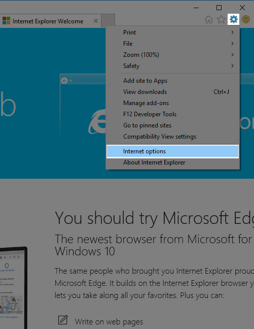 Internet Eplorer 11 settings.