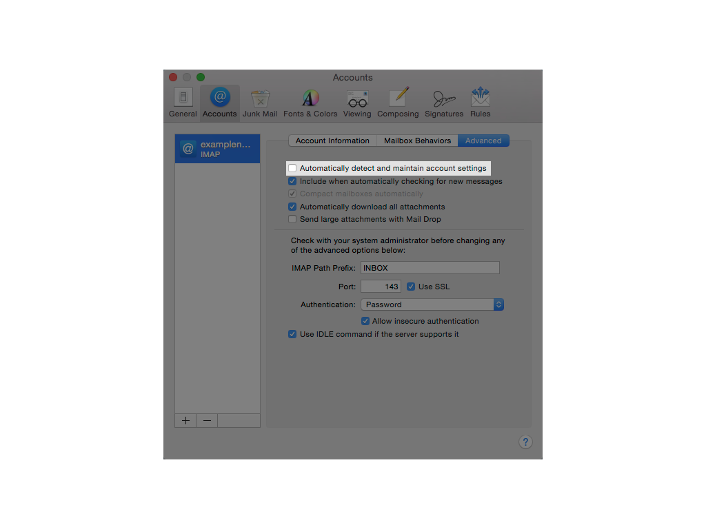 mac mail port settings
