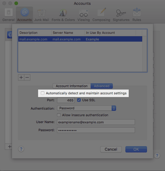 mac email account settings
