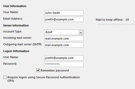 outlook 2016 change email server settings