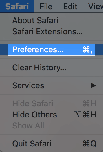 safari preferences menu